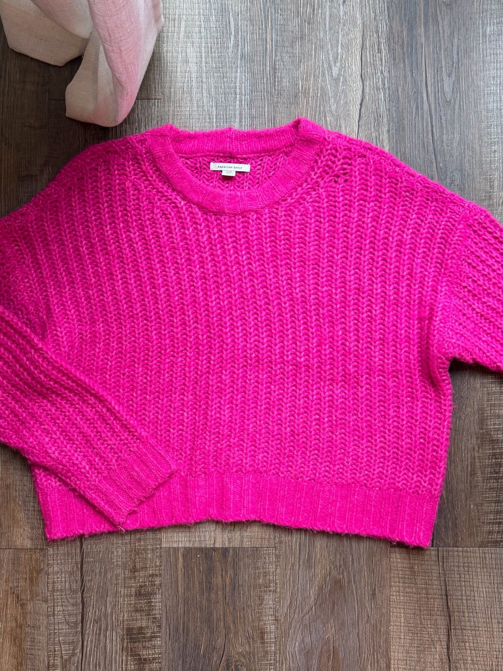 Womens Hot Pink Knit Crewneck Sweater